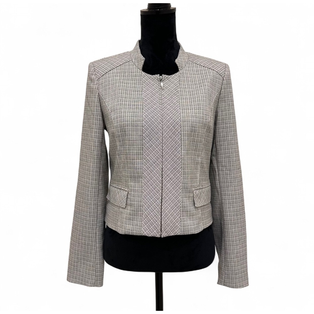 WHBM White House Black Market Plaid Moto Full Zip Blazer Jacket Women's 6 Small